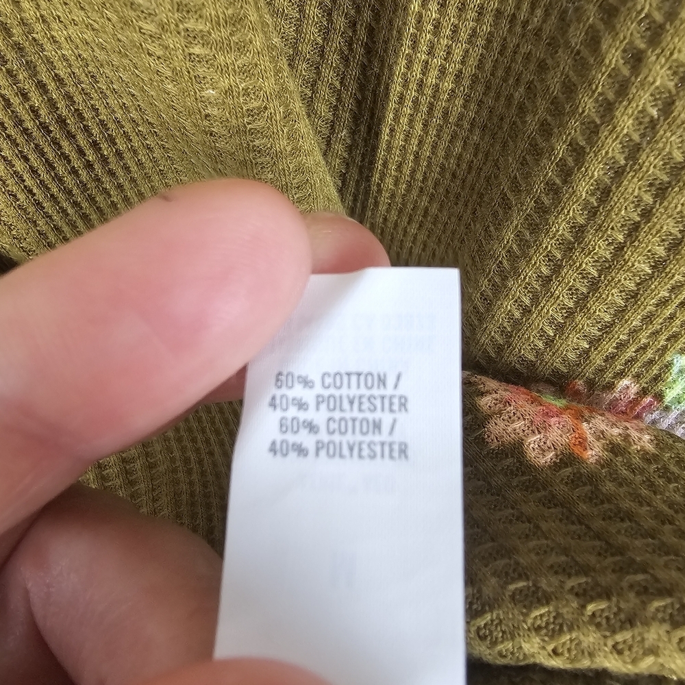 Aerie Olive Green Thermal Waffle Knit Fitted Floral Shirt - Picture 7 of 7